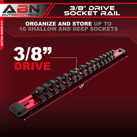 Red Aluminum SAE 3/8” Inch Socket Organizer Tool Holder Rail & Clips
