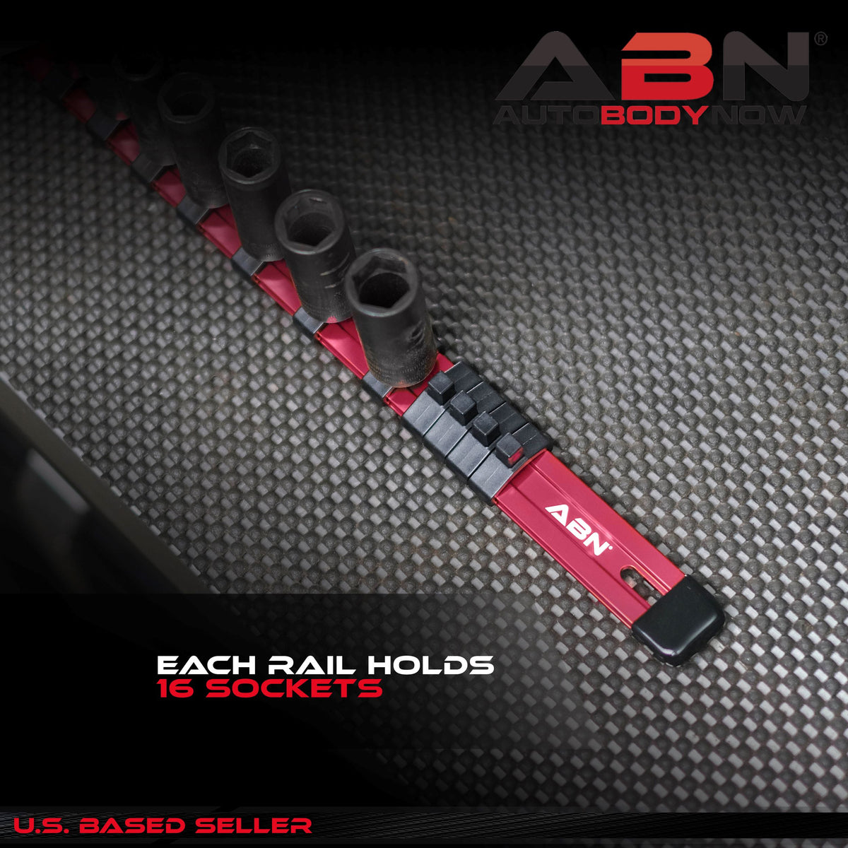 Red Aluminum SAE 1/2” Inch Socket Organizer Tool Holder Rail & Clips