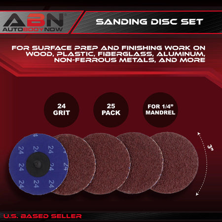 Aluminum Oxide Sanding Discs 25-Pack, 3” Inch, 24 Grit