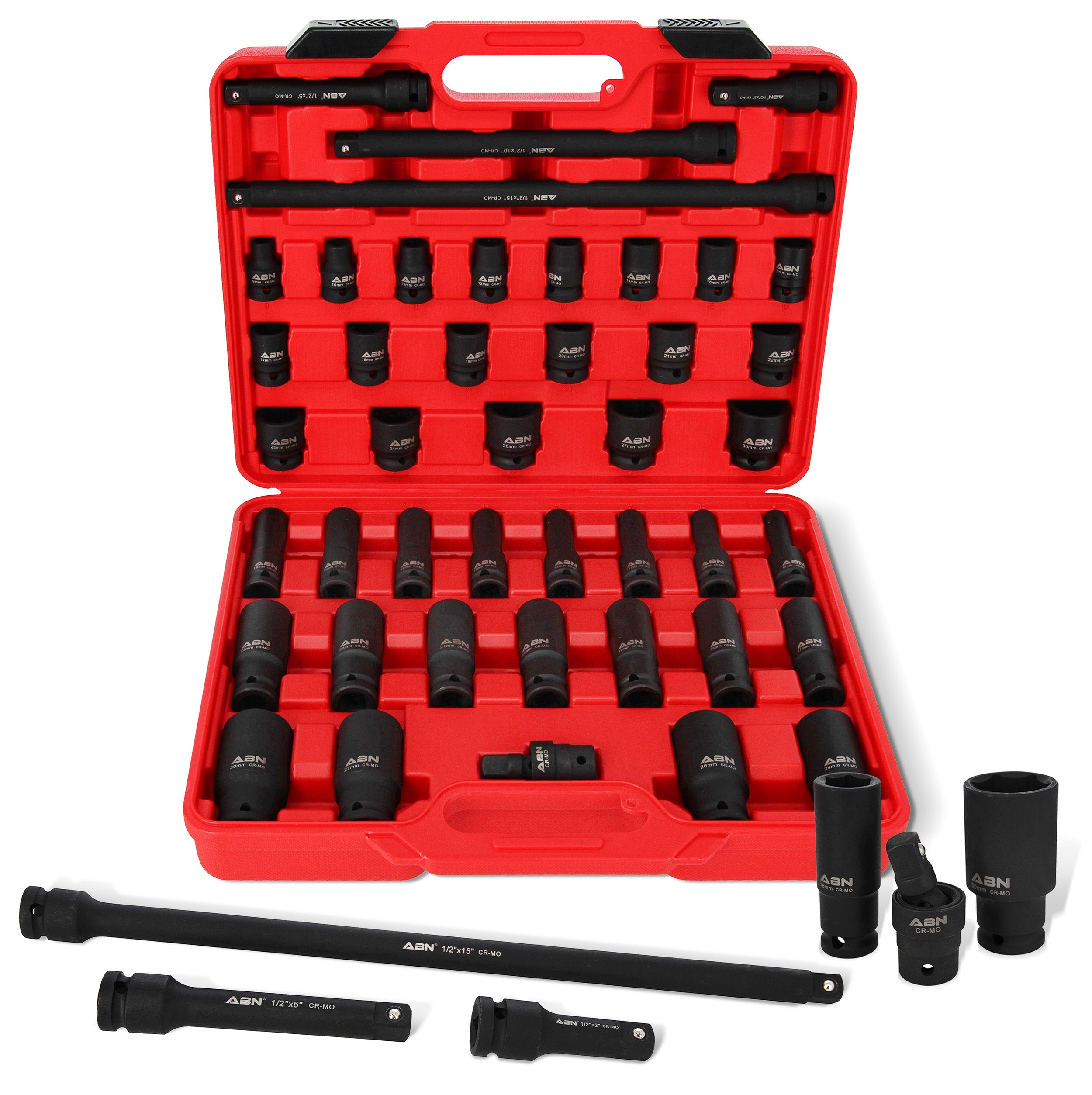 1/2" Inch Drive Metric Impact Socket Set w/ Extensions & Swivel Joint