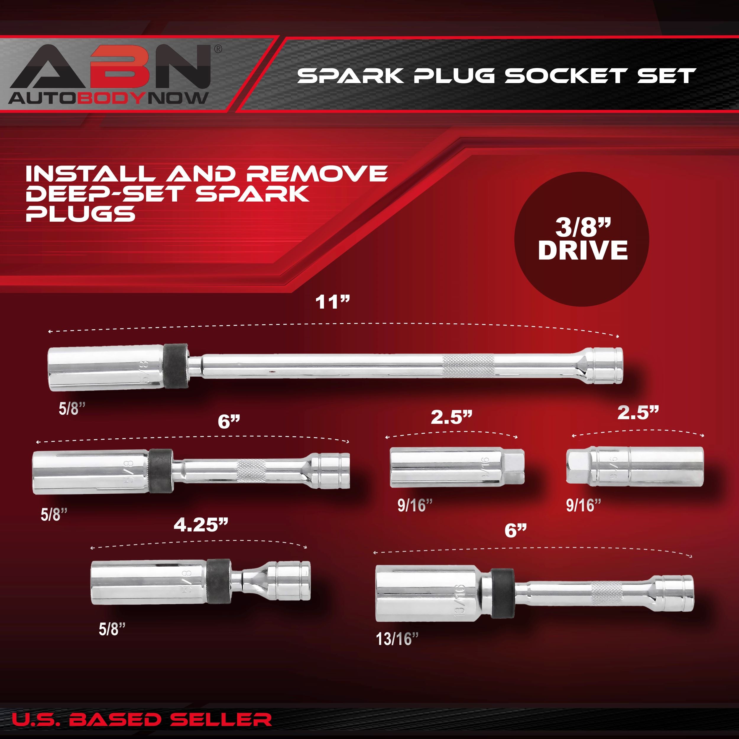Spark Plug Socket Set – 6 Piece 3/8” Inch Drive Magnetic Socket Set