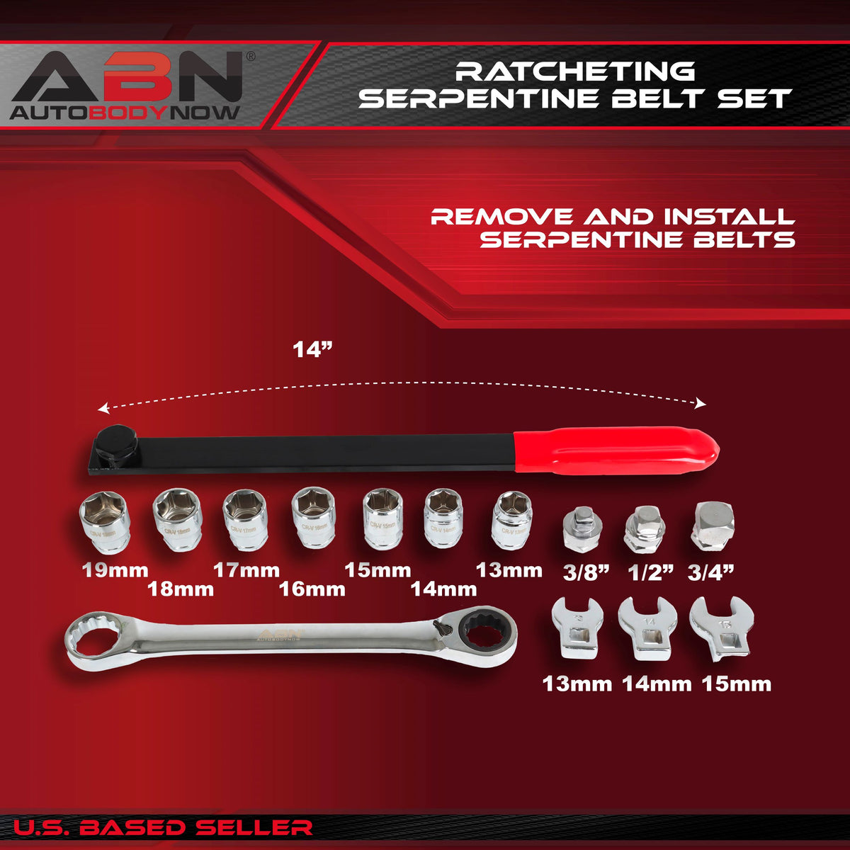 Ratcheting Serpentine Belt Tool Kit - Fan Belt Tensioner Pulley Wrench