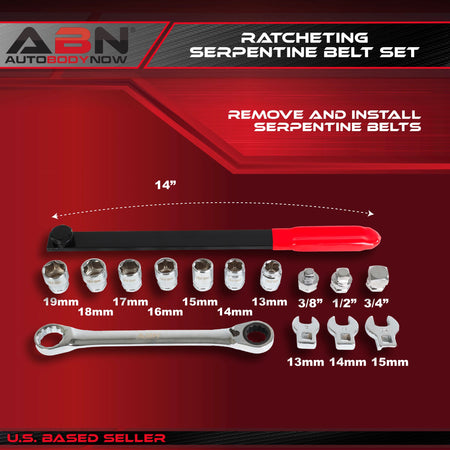 Ratcheting Serpentine Belt Tool Kit - Fan Belt Tensioner Pulley Wrench