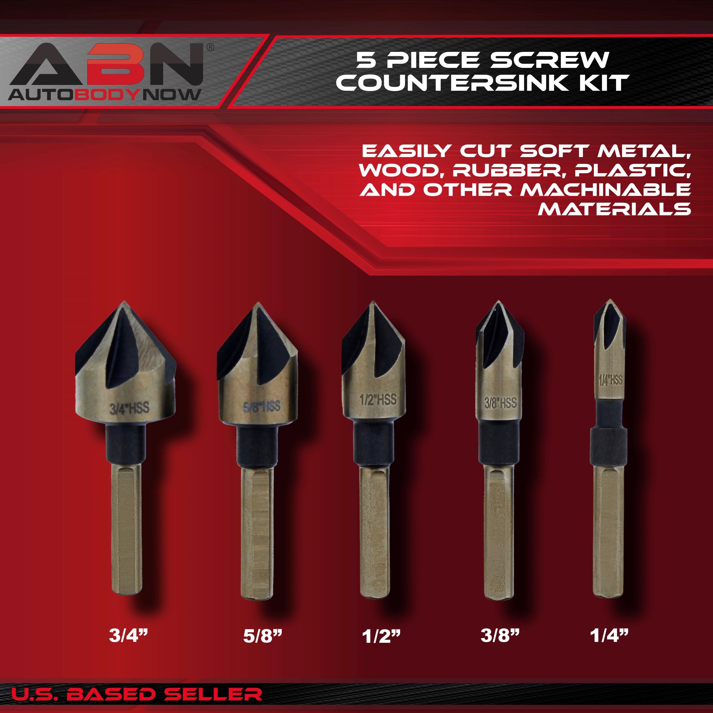 Metal Wood Screw Countersink 5-Piece SAE Drill Bit Set 82-Degree Flute