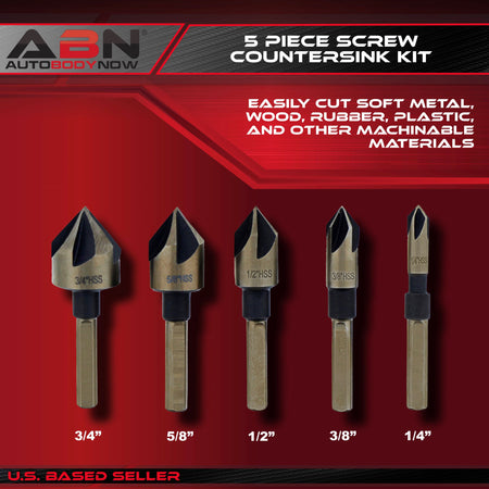 Metal Wood Screw Countersink 5-Piece SAE Drill Bit Set 82-Degree Flute