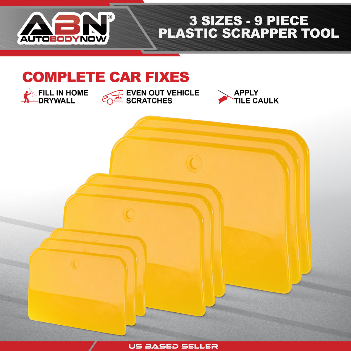 Automotive Body Filler Spreader - 9pc Reusable Plastic Puddy Scrapers