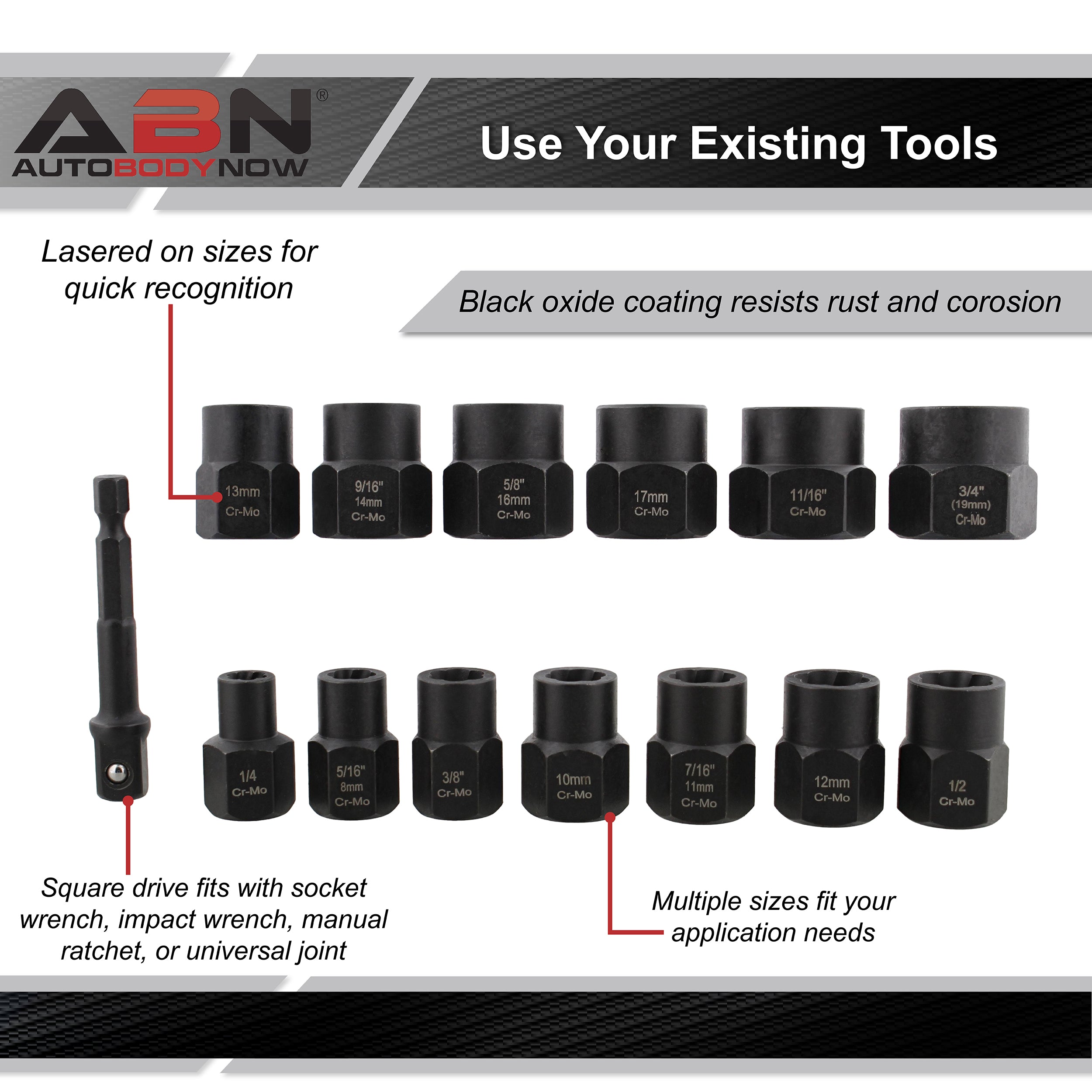 Bolt Remover and Extractor Socket Set - 14pc Screw Remover Tools