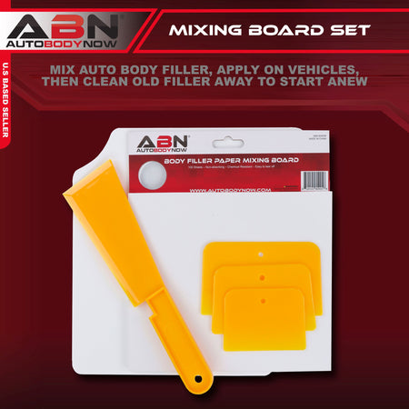 Plastic Body Filler Mixing Kit - Scraper and 100 Sheets Mix Boards