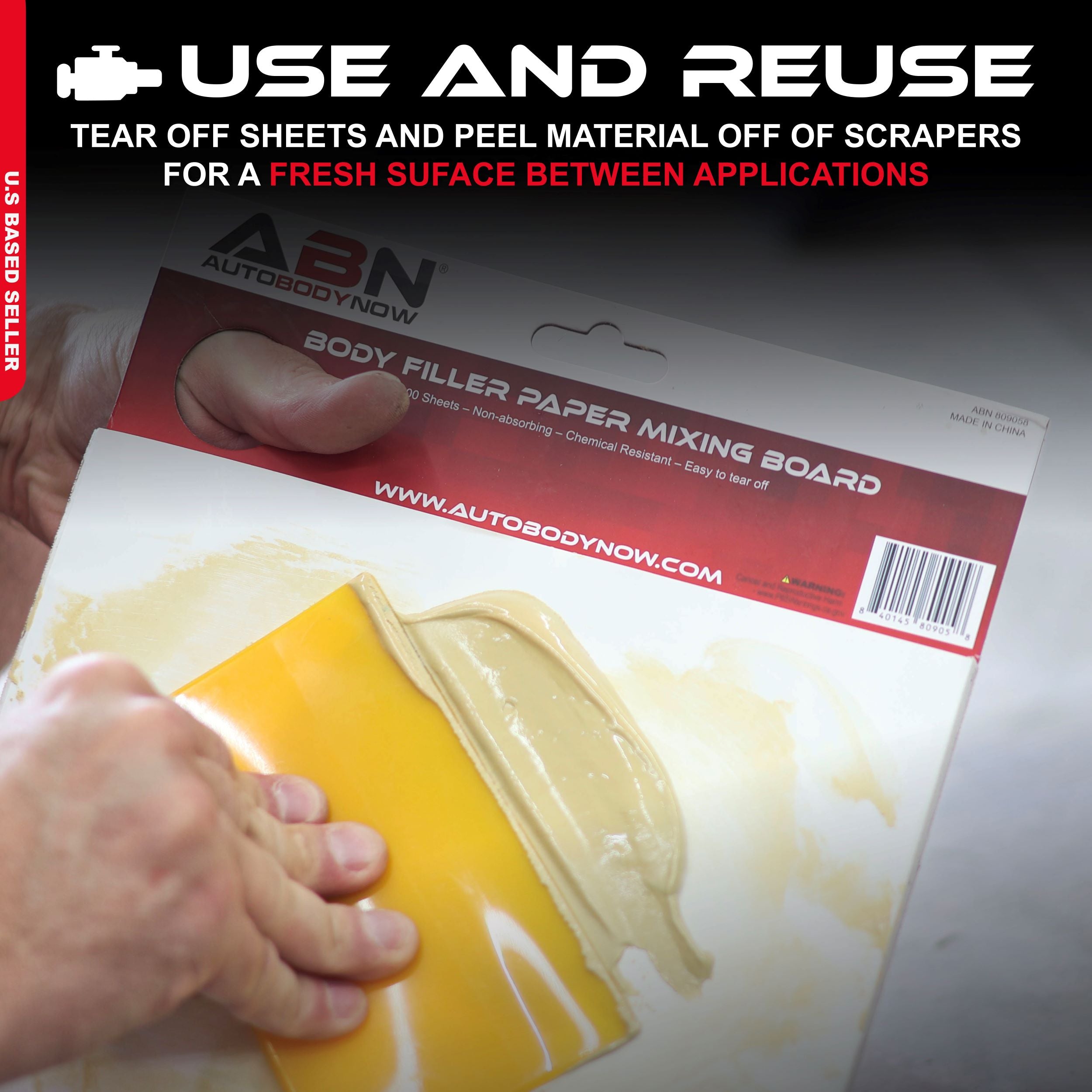 Plastic Body Filler Mixing Kit - Scraper and 100 Sheets Mix Boards