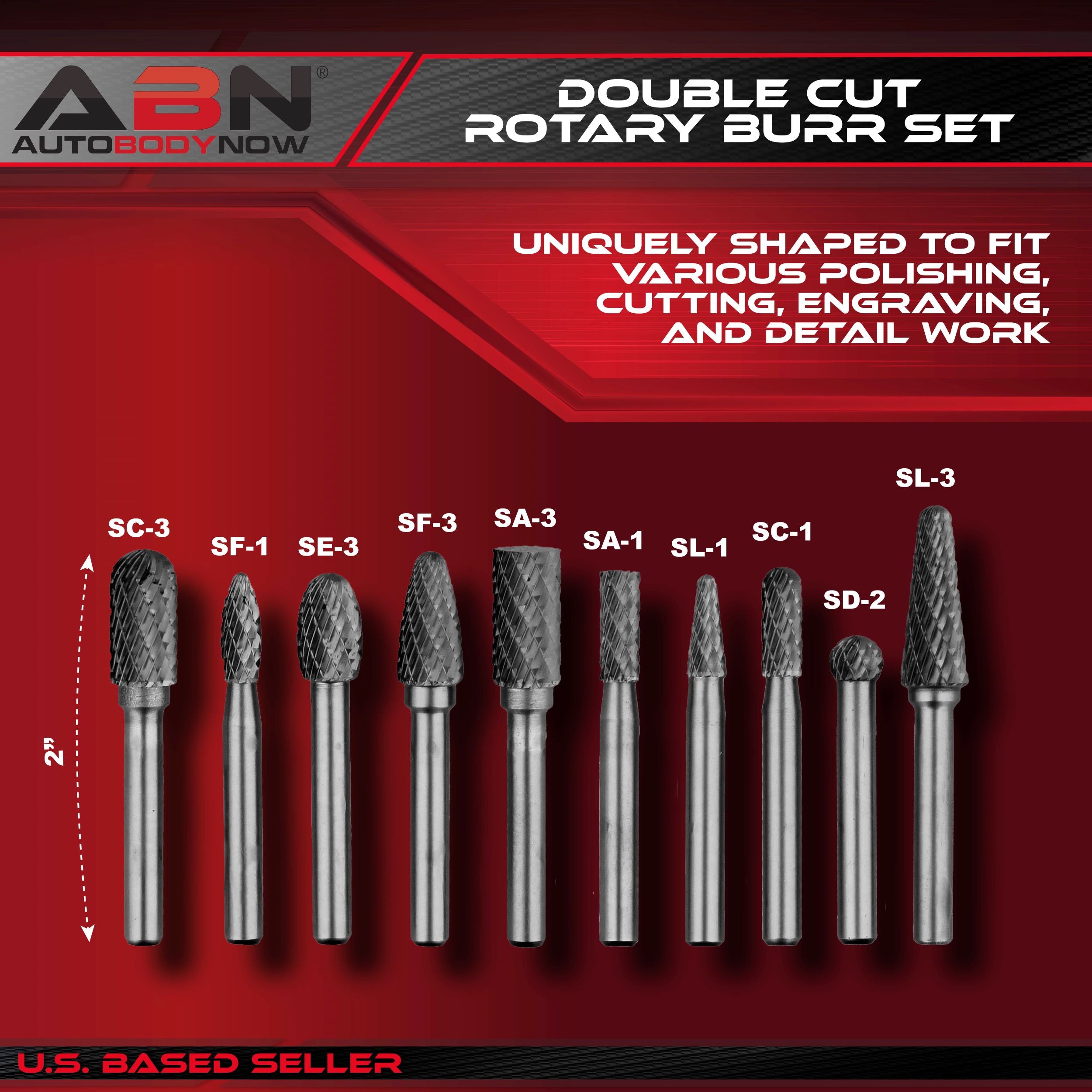 Double Cut Rotary Burr Set 10pc - 1/4in Tungsten Carbide Cutting Burs