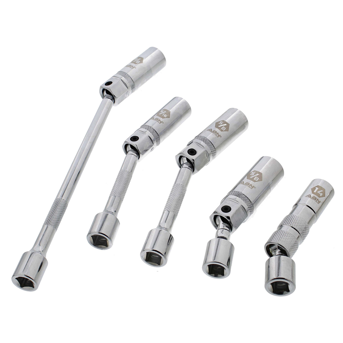 5pc Magnetic 4 and 12 Point Swivel Spark Plug Extractor Socket Set
