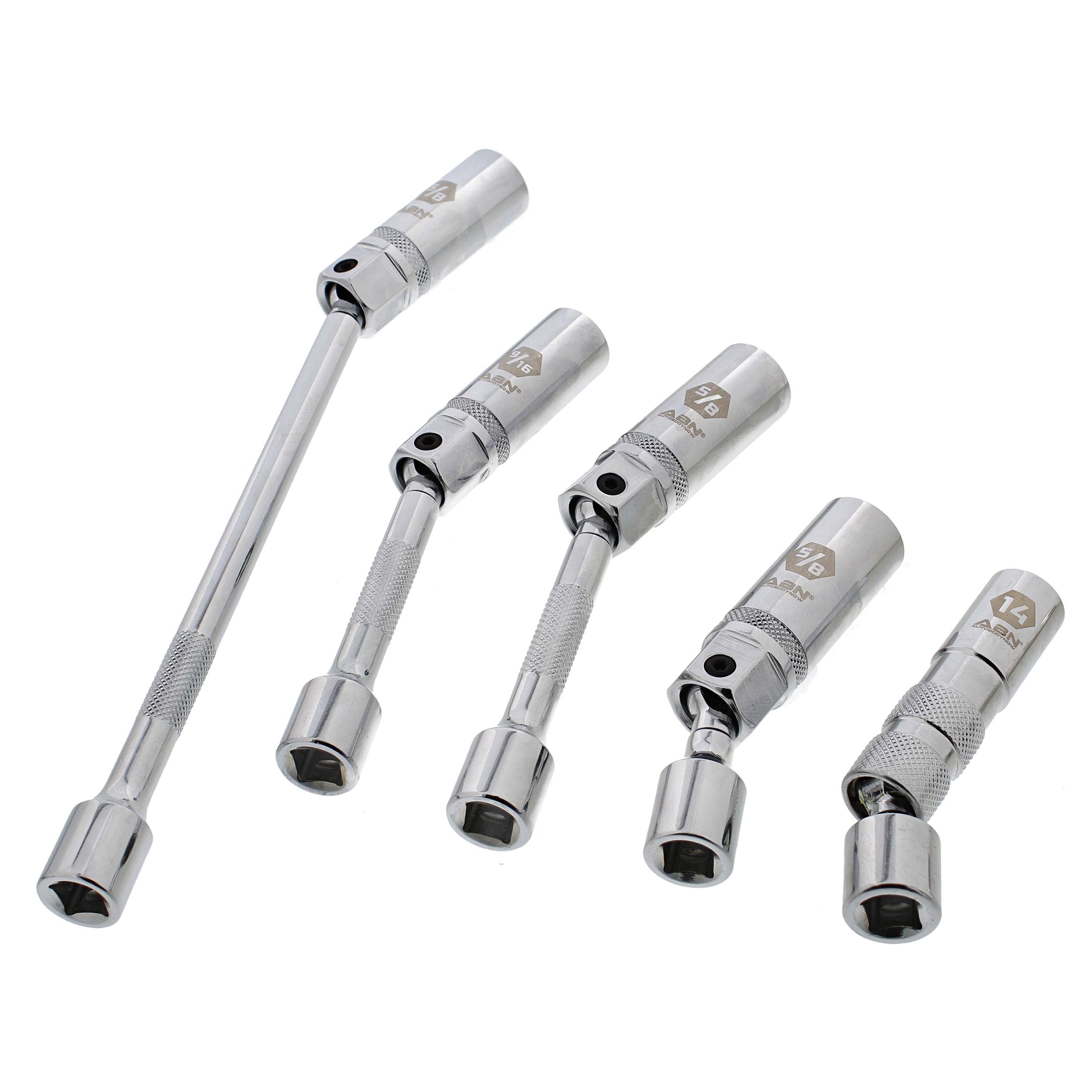 5pc Magnetic 4 and 12 Point Swivel Spark Plug Extractor Socket Set