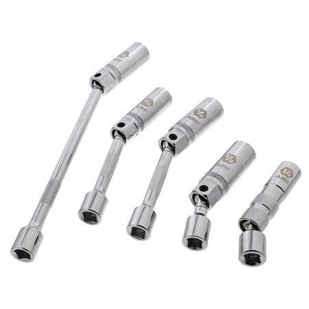 5pc Magnetic 4 and 12 Point Swivel Spark Plug Extractor Socket Set