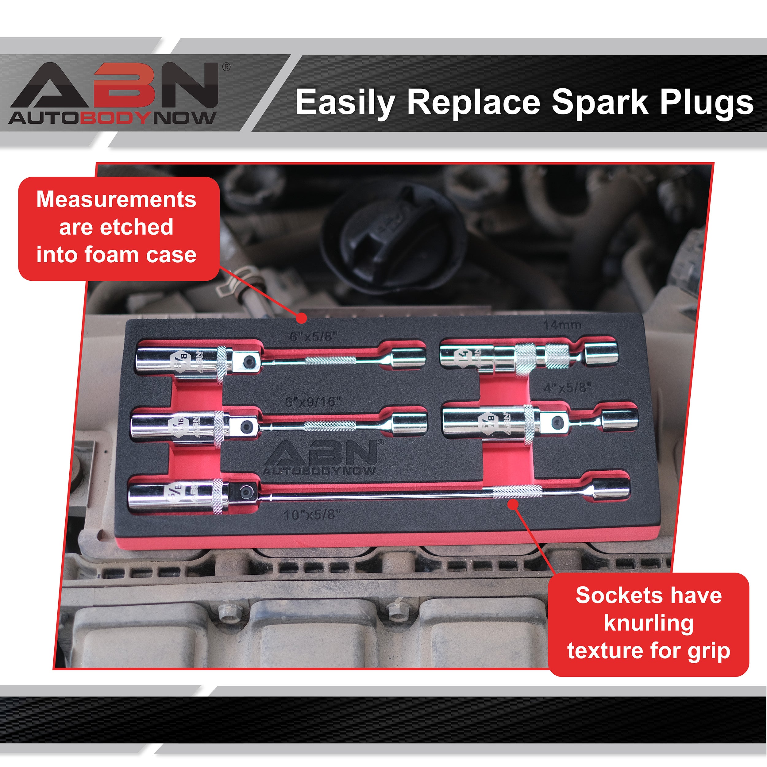 5pc Magnetic 4 and 12 Point Swivel Spark Plug Extractor Socket Set