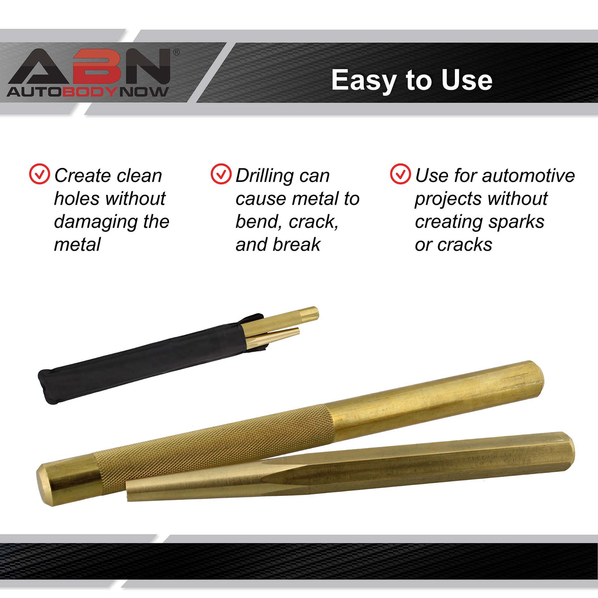 Big Brass Punch Tool Set - 2pc Non-Marring Chisel Drift Pin AutoKit