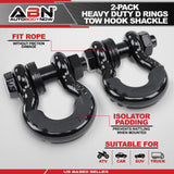 3/4in D-Ring Shackle 2pk - 41,850lb Breaking Strength Black D Rings