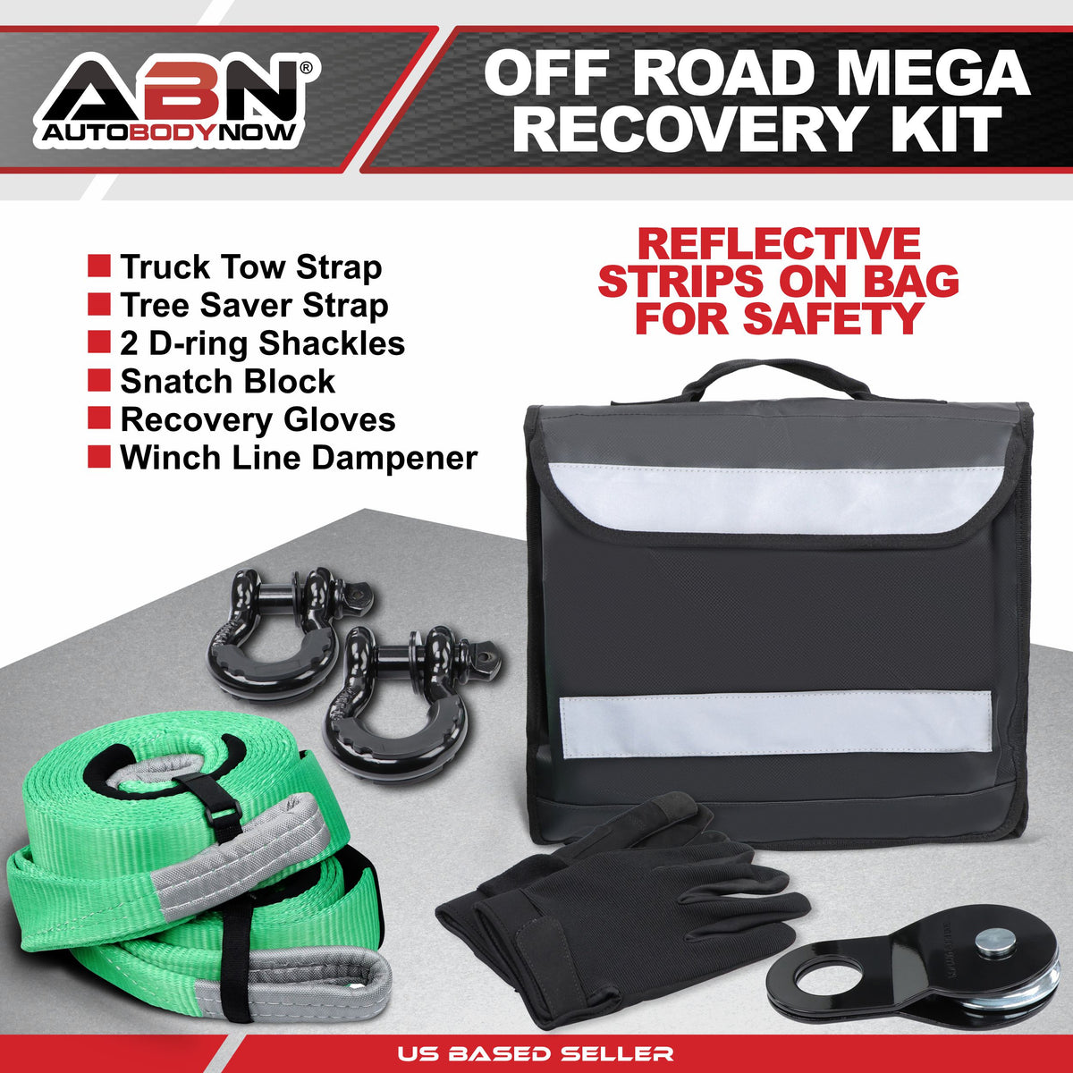 Tow Strap Kit - 35,000lbs Load Limit Truck Tow Straps And Snatch Block