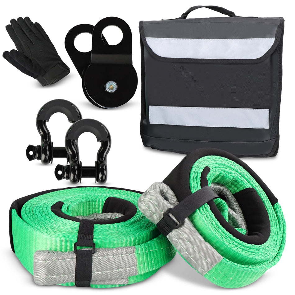 Tow Strap Kit - 35,000lbs Load Limit Truck Tow Straps And Snatch Block