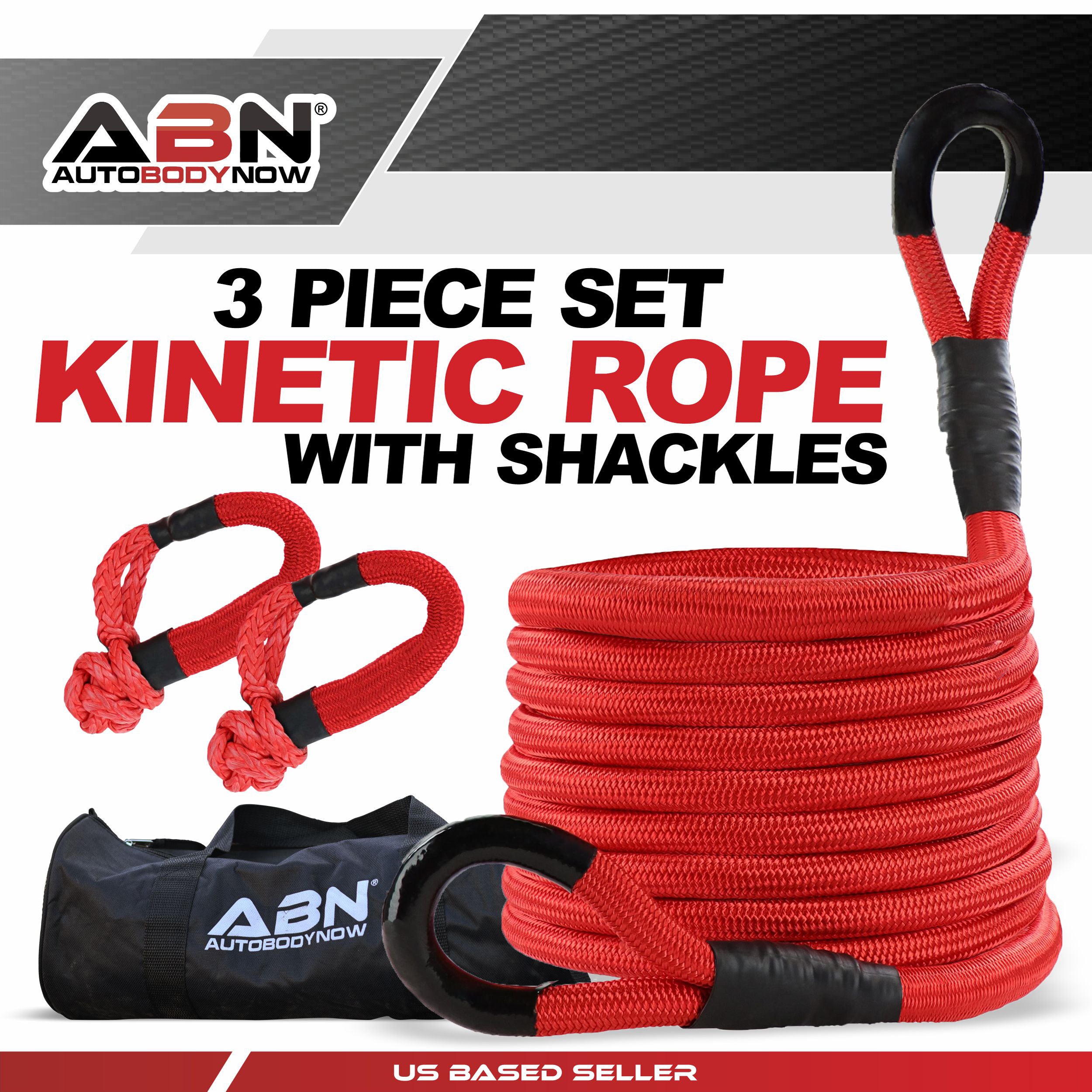 7/8in x 30ft Kinetic Tow Rope Recovery Strap and Soft Shackle Recovery