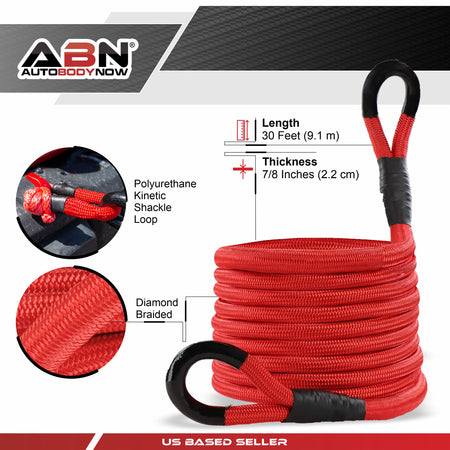 7/8in x 30ft Kinetic Tow Rope Recovery Strap and Soft Shackle Recovery
