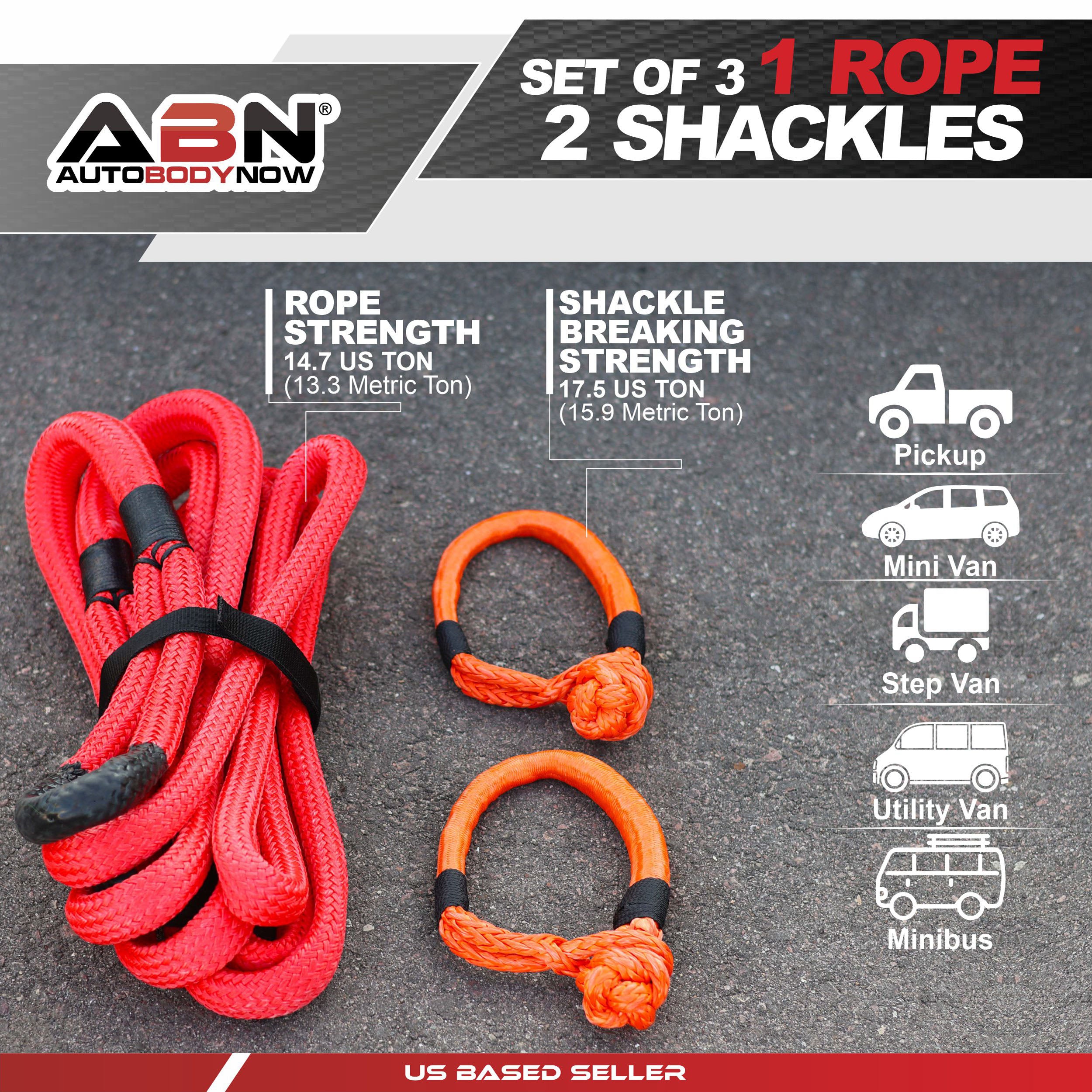 7/8in x 30ft Kinetic Tow Rope Recovery Strap and Soft Shackle Recovery
