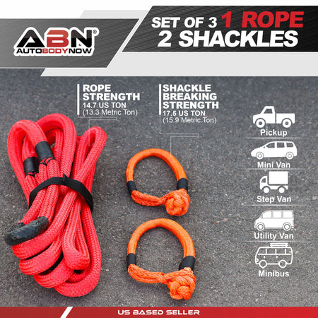 7/8in x 30ft Kinetic Tow Rope Recovery Strap and Soft Shackle Recovery