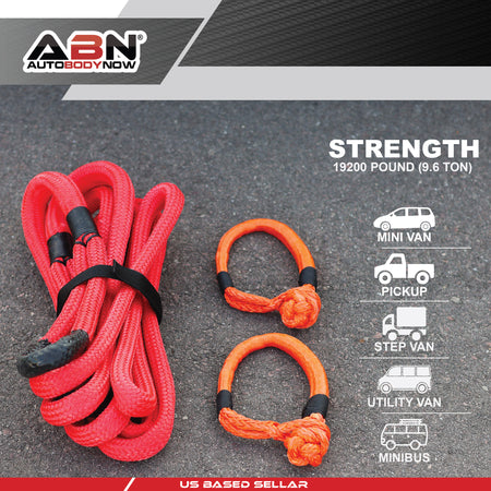 Kinetic Energy Recovery Rope Kit - 20ft Tow Rope and 6in Soft Shackles