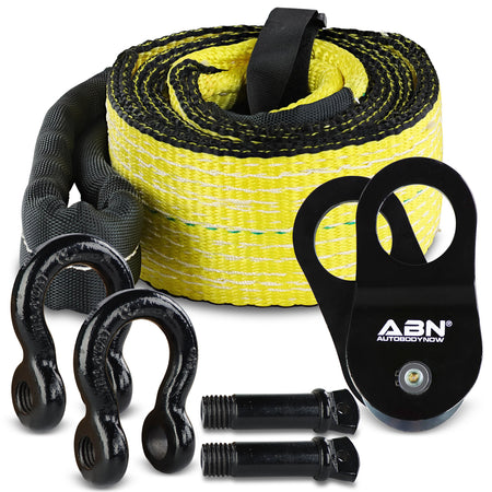 Offroad Recovery Kit - 10-Ton 8ft Tow Strap D Rings and Snatch Block