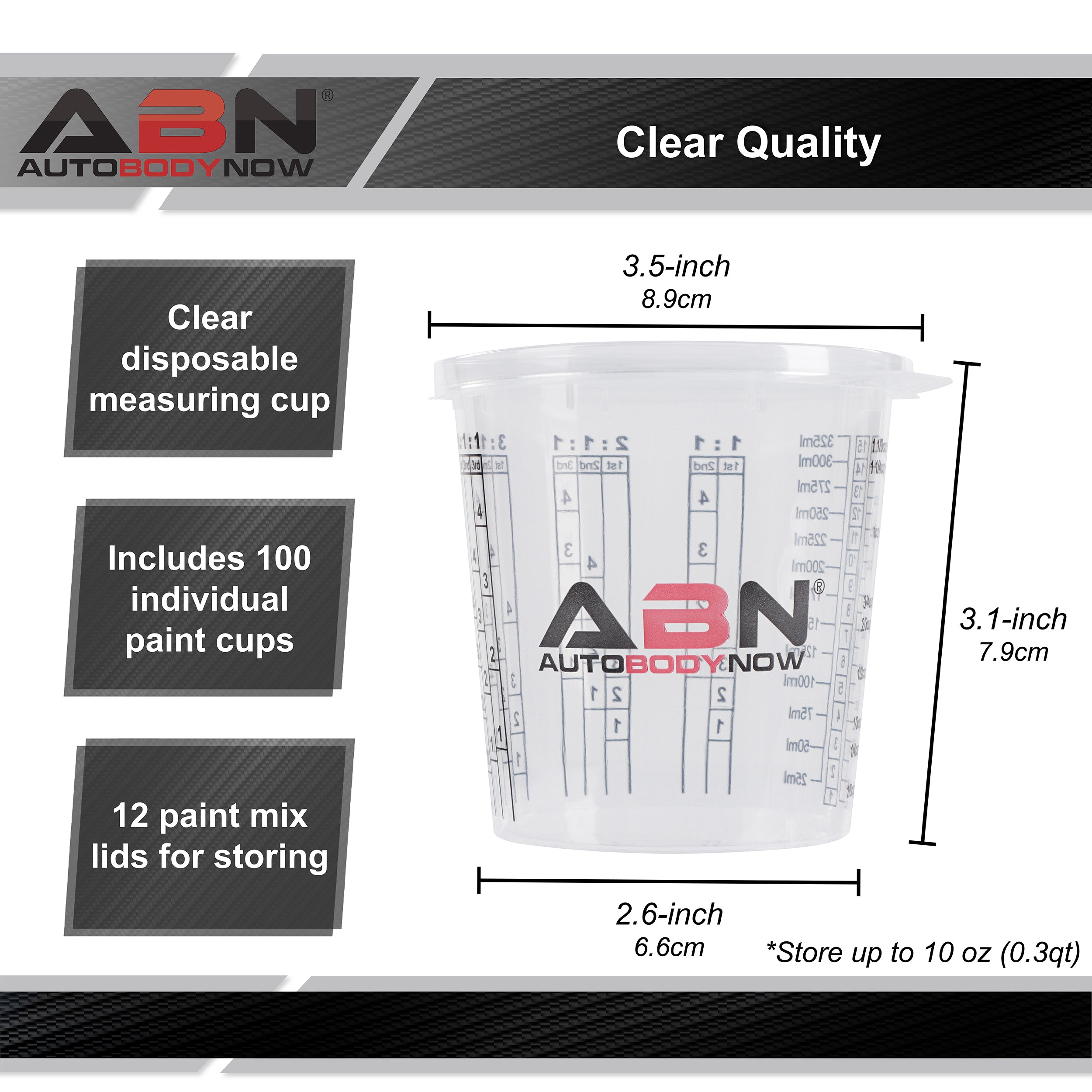 Automotive Paint Mixing Cups - 100pc 10oz Plastic Measuring Cups