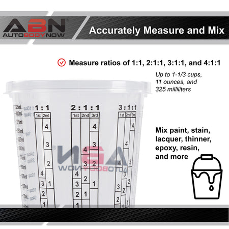 Automotive Paint Mixing Cups - 100pc 10oz Plastic Measuring Cups