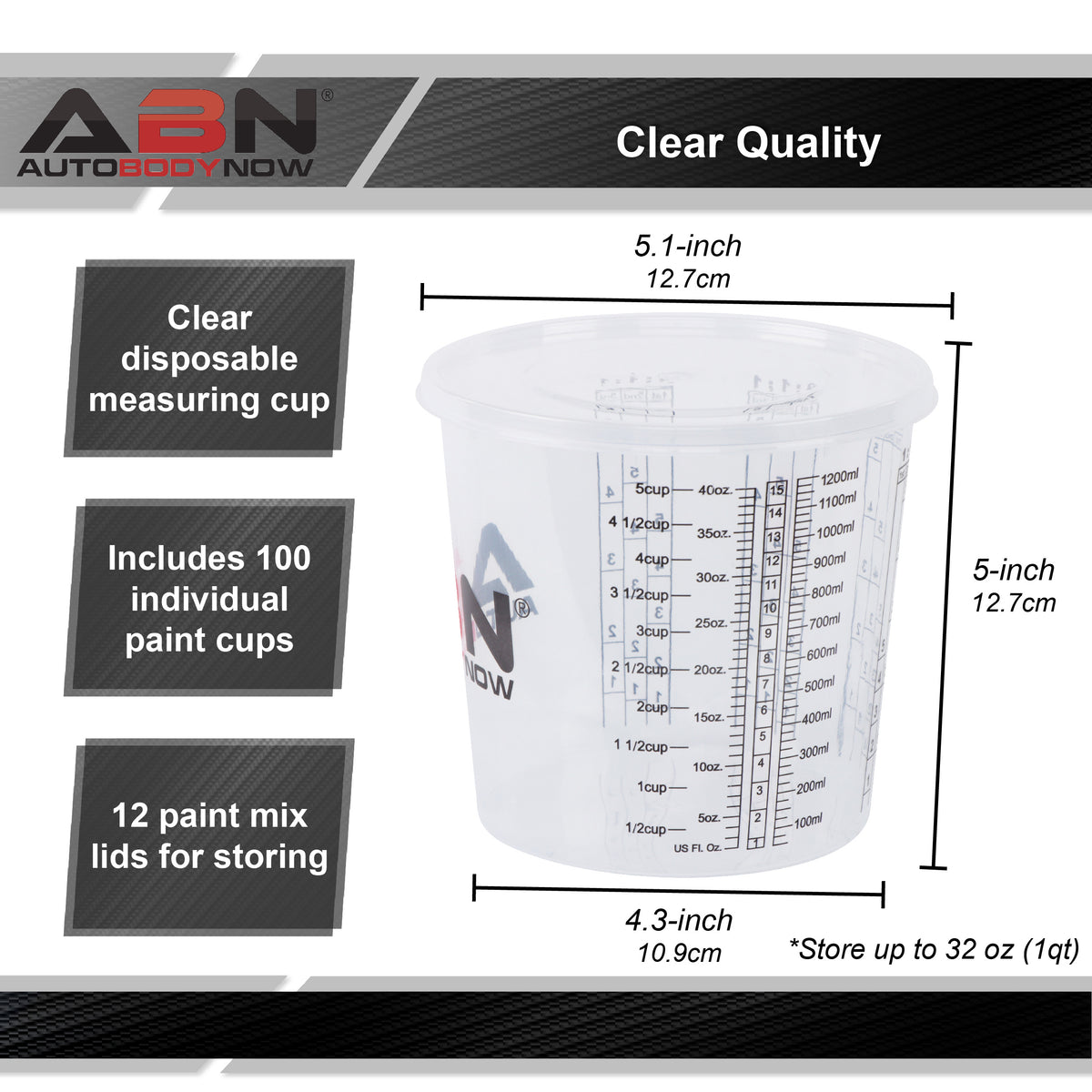 Automotive Paint Mixing Cups - 100pc 32oz Plastic Measuring Cups