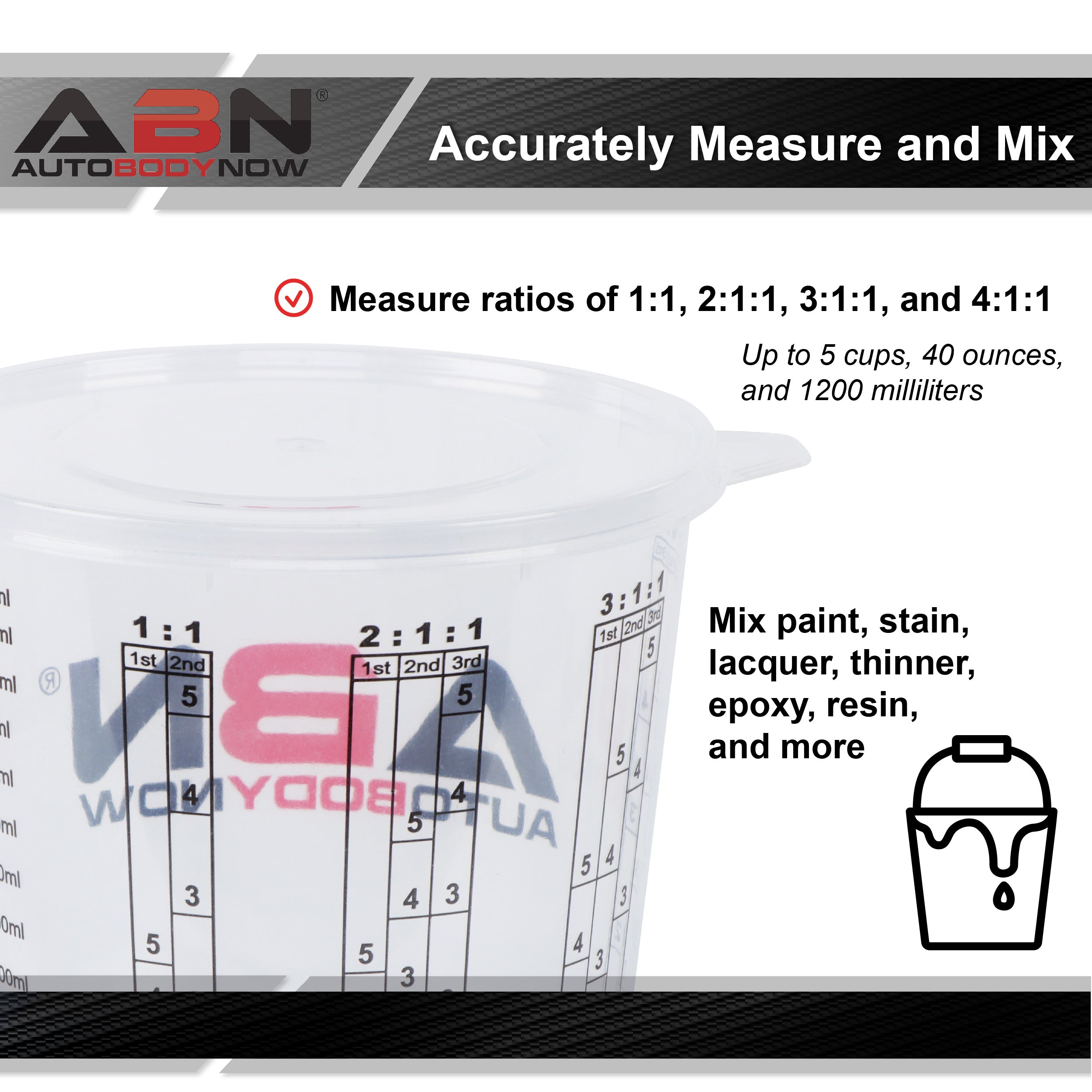 Automotive Paint Mixing Cups - 100pc 32oz Plastic Measuring Cups