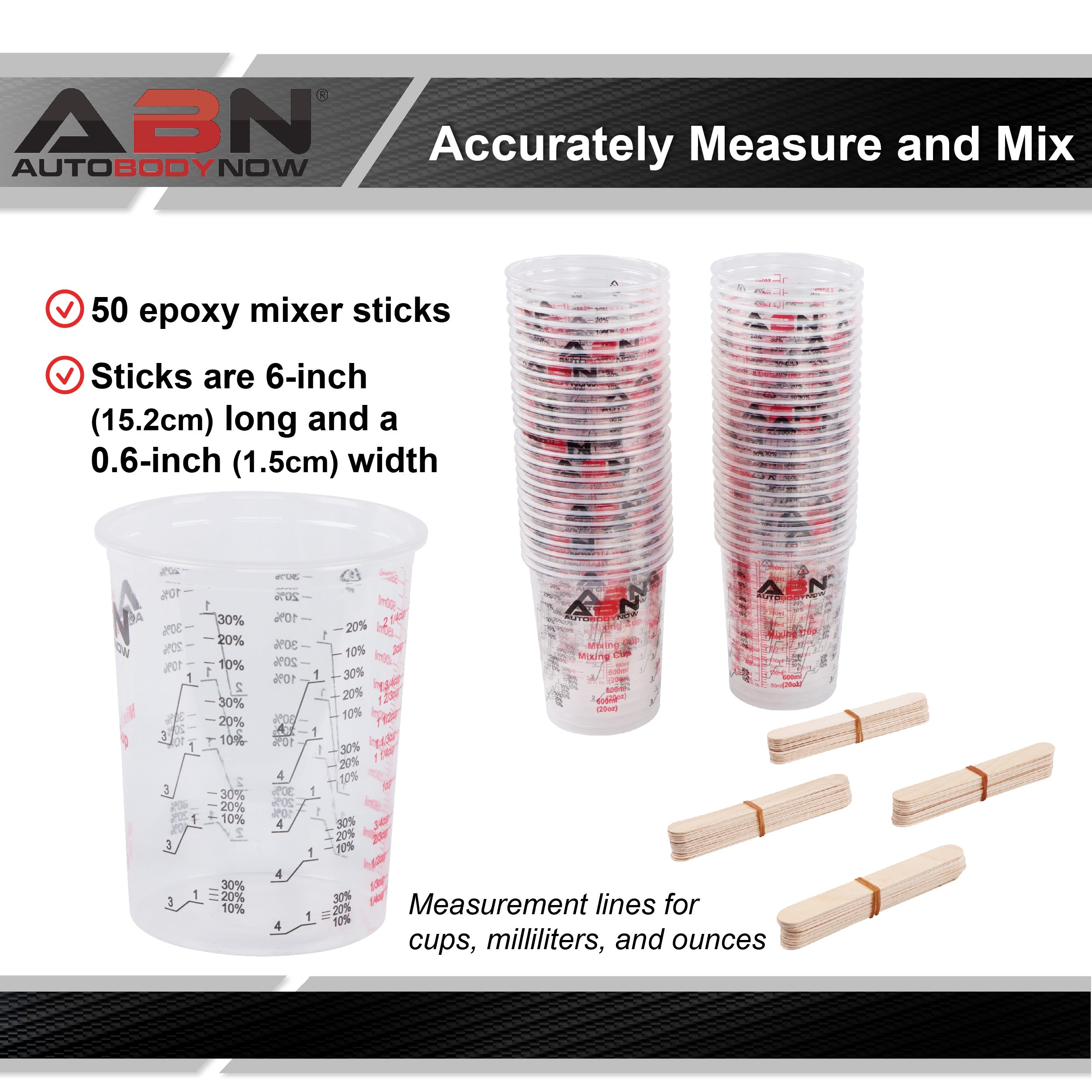 Resin Supplies - 50pk 20oz Epoxy Mixing Cups and Sticks for Auto Paint