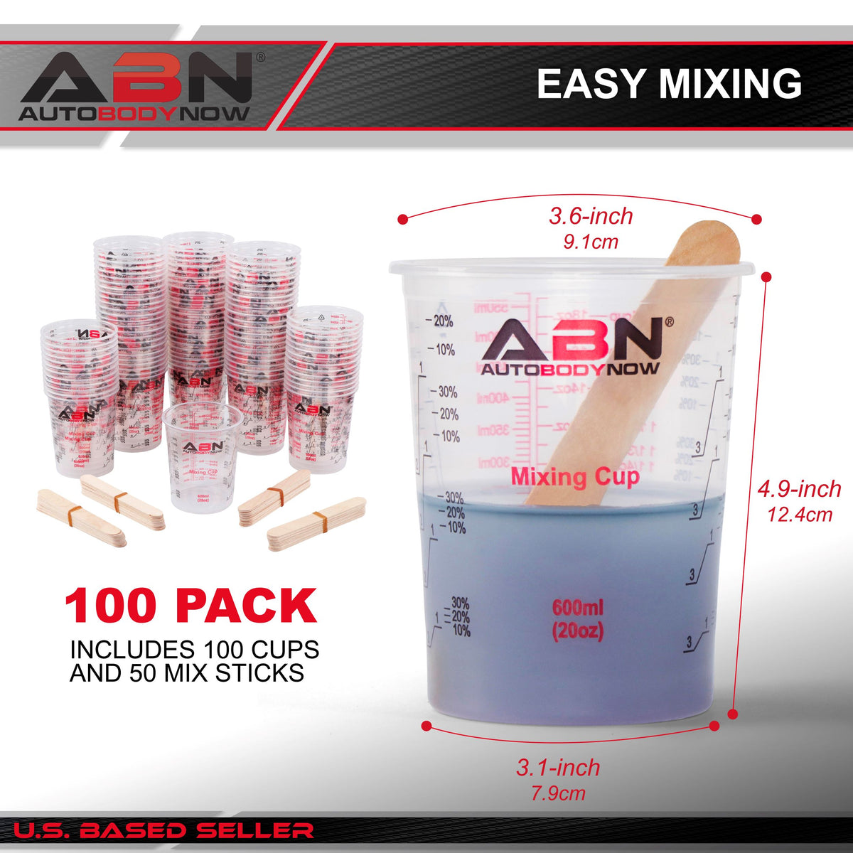 Resin Supply - 100pk 20oz Epoxy Mixing Cups and Sticks for Auto Paint