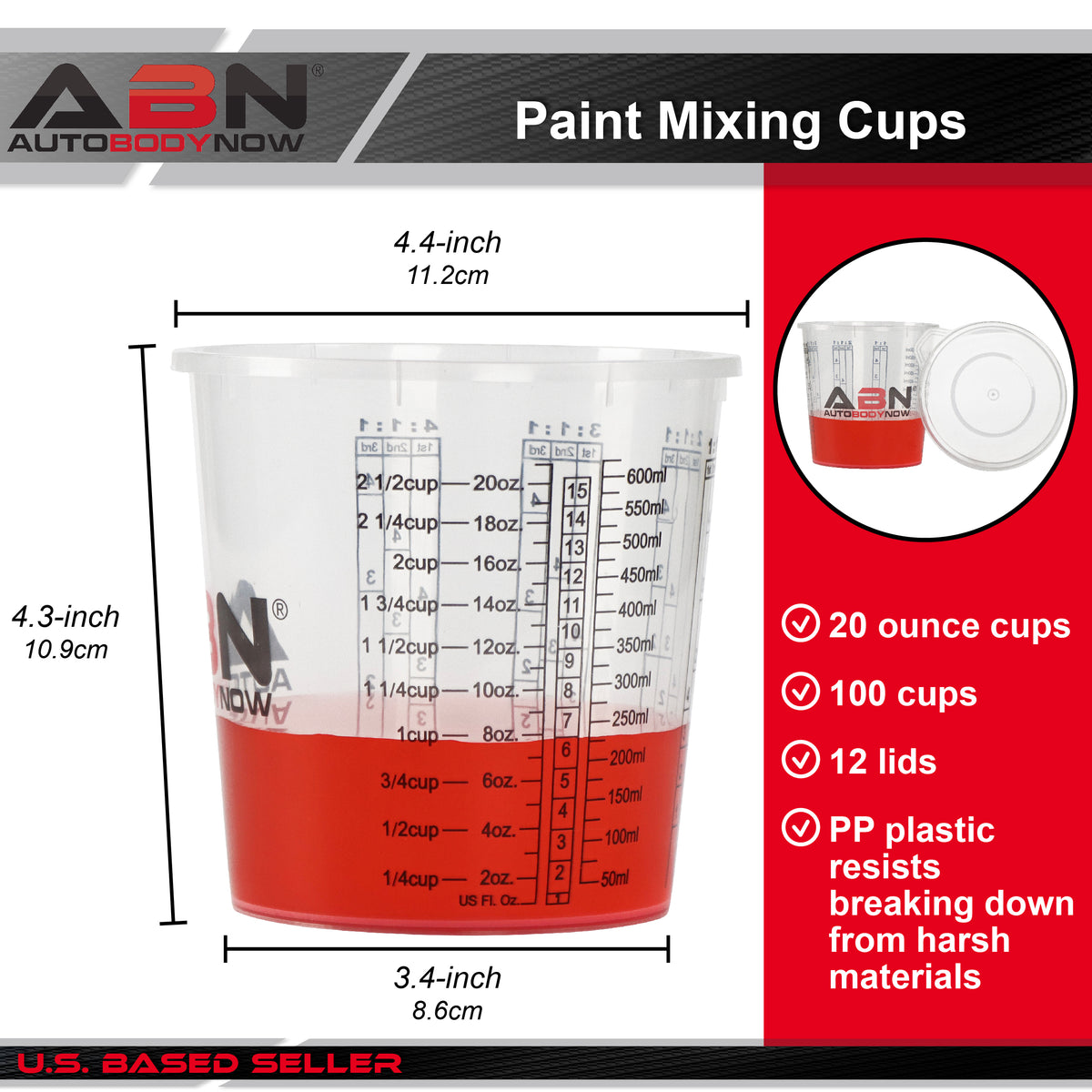 Resin Supplies - 100pk 20oz Epoxy Mixing Cups for Paint with 12 Lids
