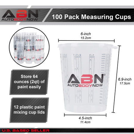 Automotive Paint Mixing Cups - 100pc 64oz Plastic Measuring Cups