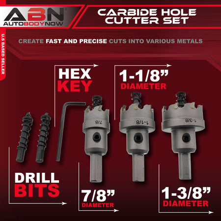 Carbide Hole Cutter Set - 6pc Metal Hole Saw Kit Makes Holes in Metals