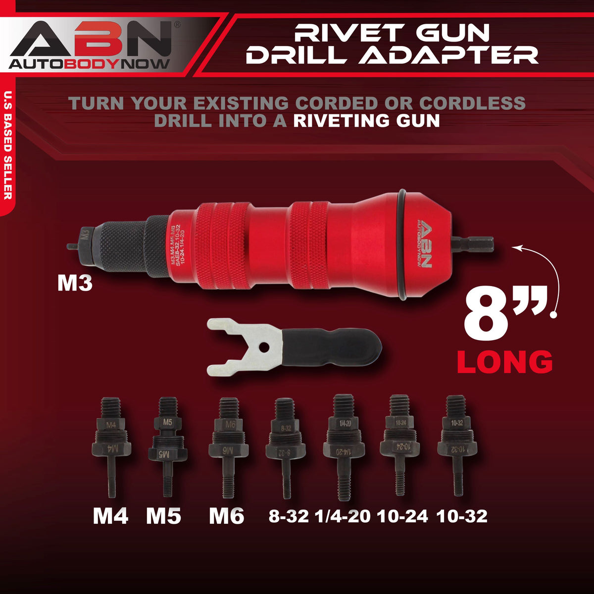 Pneumatic Rivet Gun Drill Adapter - Rivet Nut Tool with 8 Nosepieces