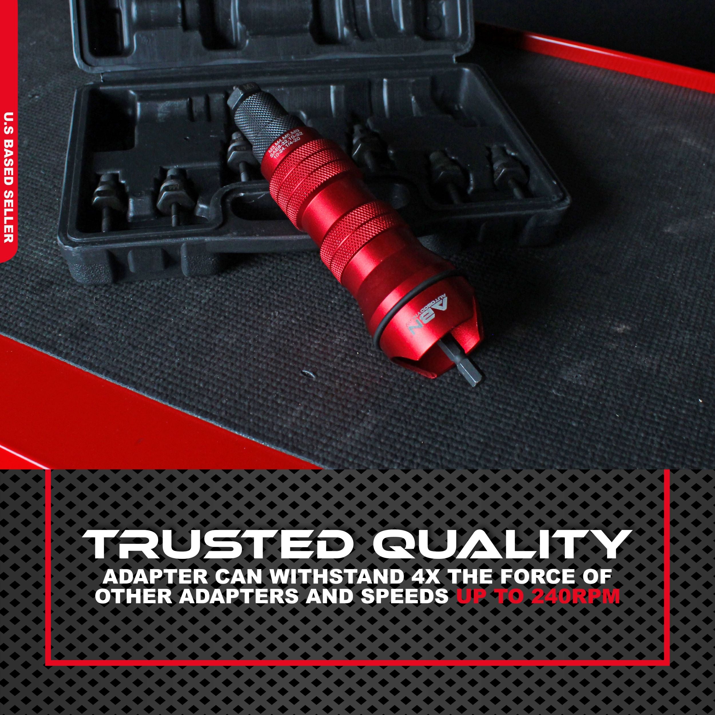 Pneumatic Rivet Gun Drill Adapter - Rivet Nut Tool with 8 Nosepieces