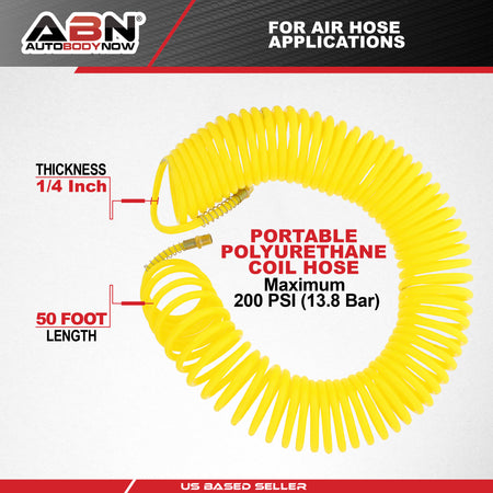 Air Compressor Recoil Hose 1/4" Inch x 50’ Feet Polyurethane Coil