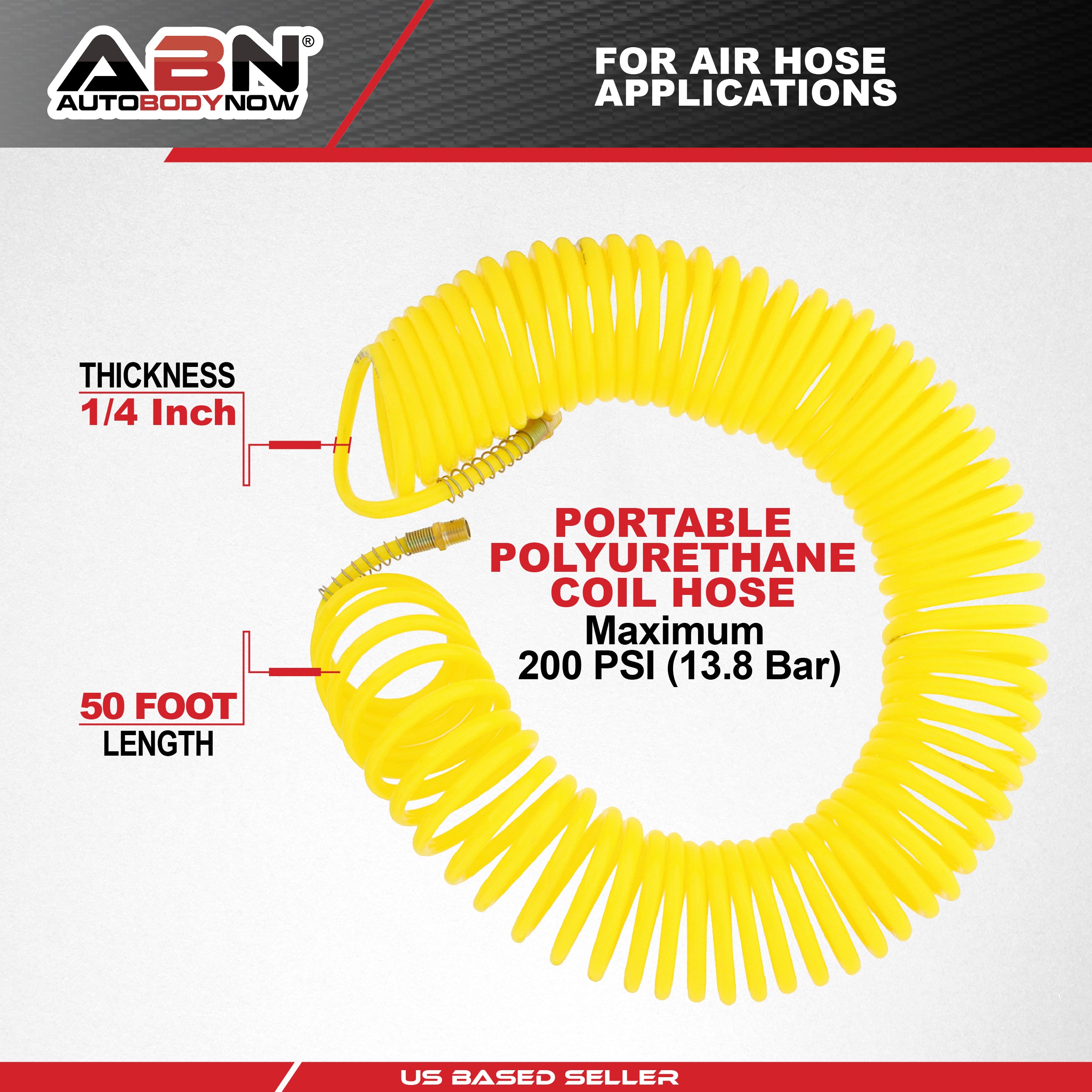Air Compressor Recoil Hose 1/4" Inch Polyurethane Coil ABN 8162/8179_P