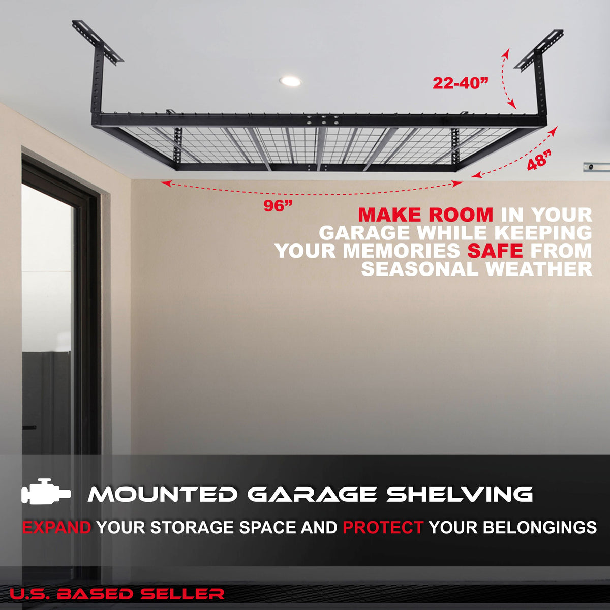 Garage Shelving Ceiling Mounted Storage Racks - 4x8ft Garage Storage
