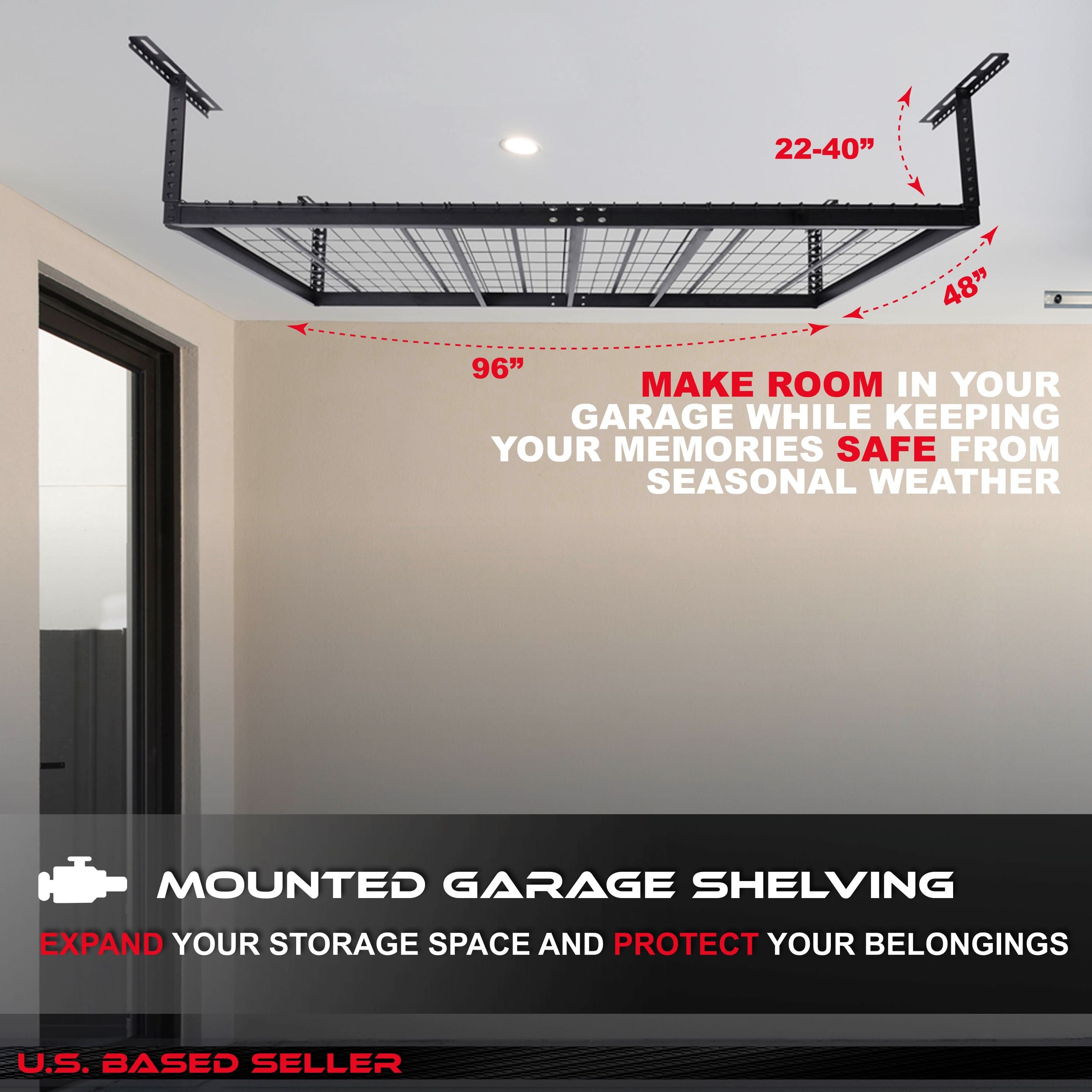 Garage Shelving Ceiling Mounted Storage Racks - 4x8ft Garage Storage