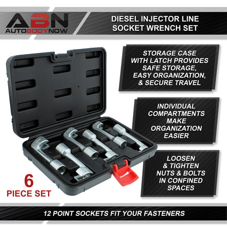 Diesel Injector Line Socket Set - 6pc Diesel Fuel Line Socket Set