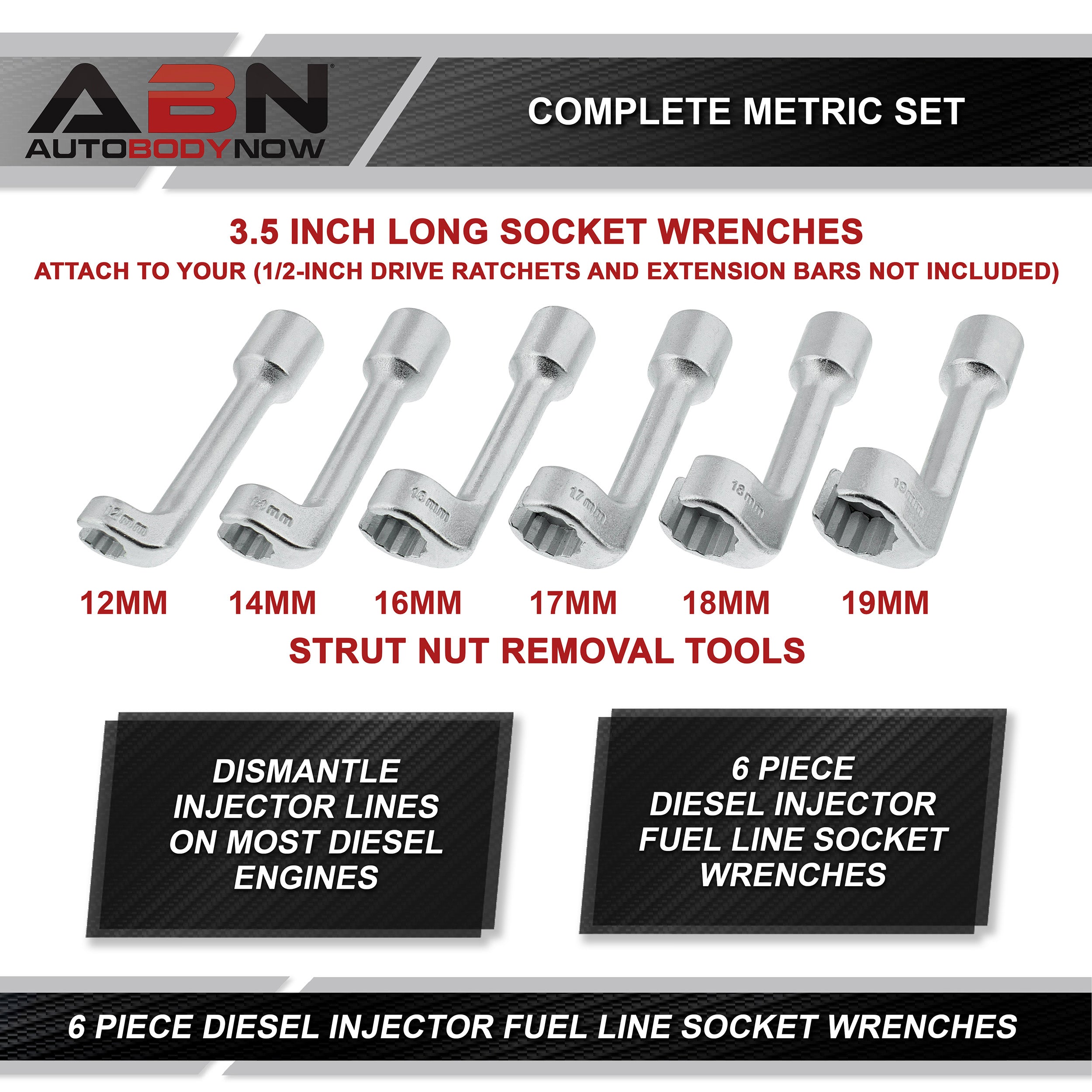 Diesel Injector Line Socket Set - 6pc Diesel Fuel Line Socket Set