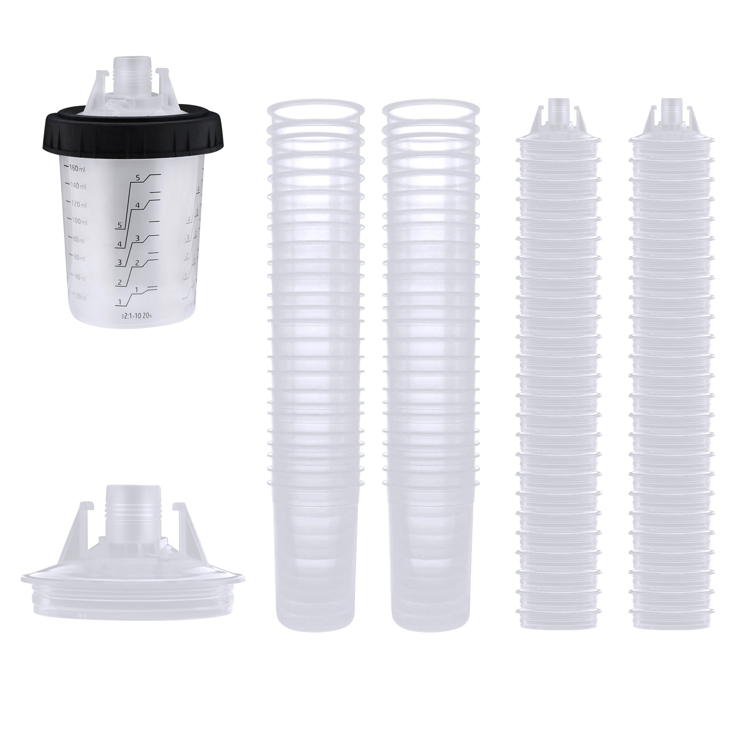 50pk 6oz Automotive Paint Mixing Cup Kit with Filter Lids and Liners