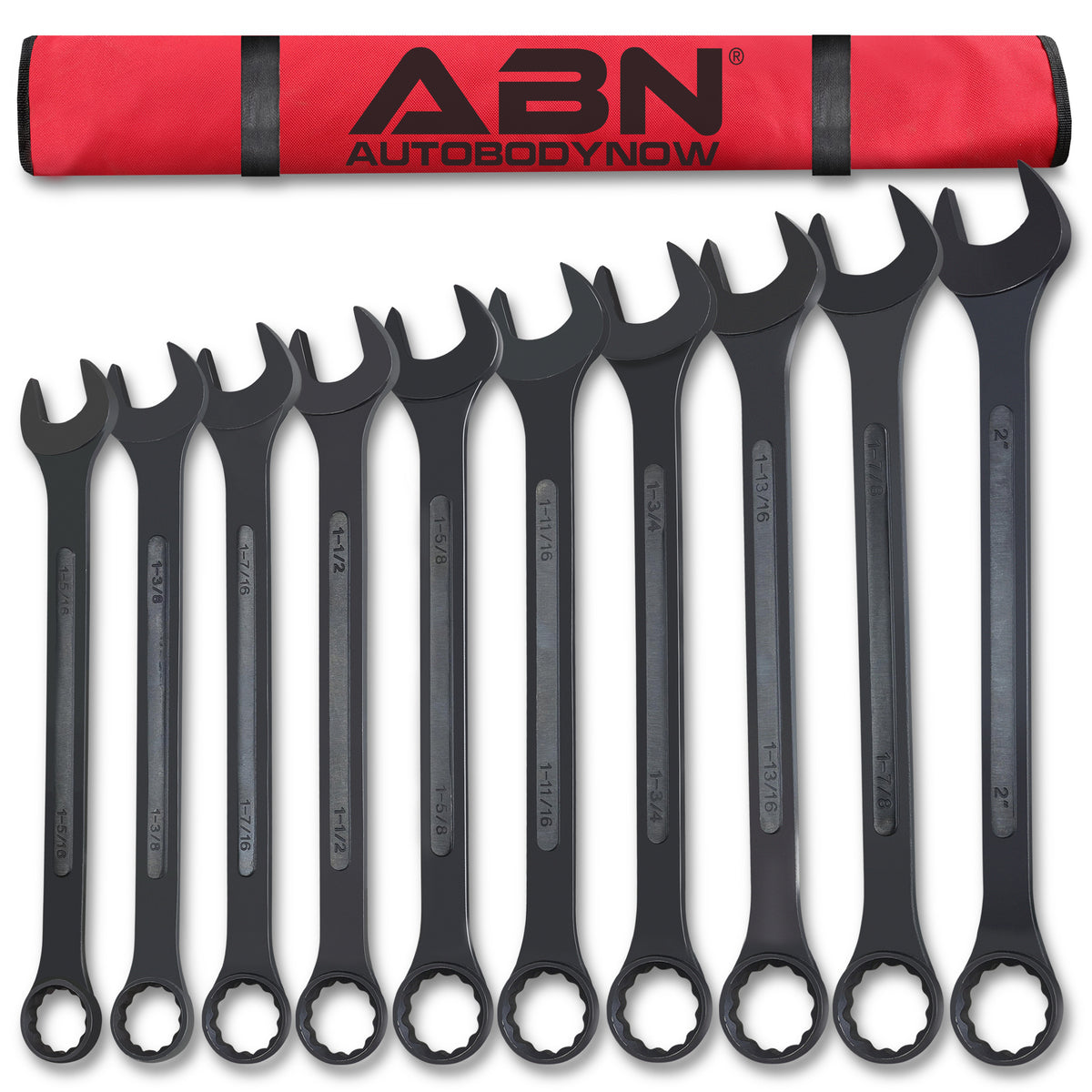 Large Wrench Set SAE 1-5/16 to 2in - 10 Piece Combo Open Wrench Set