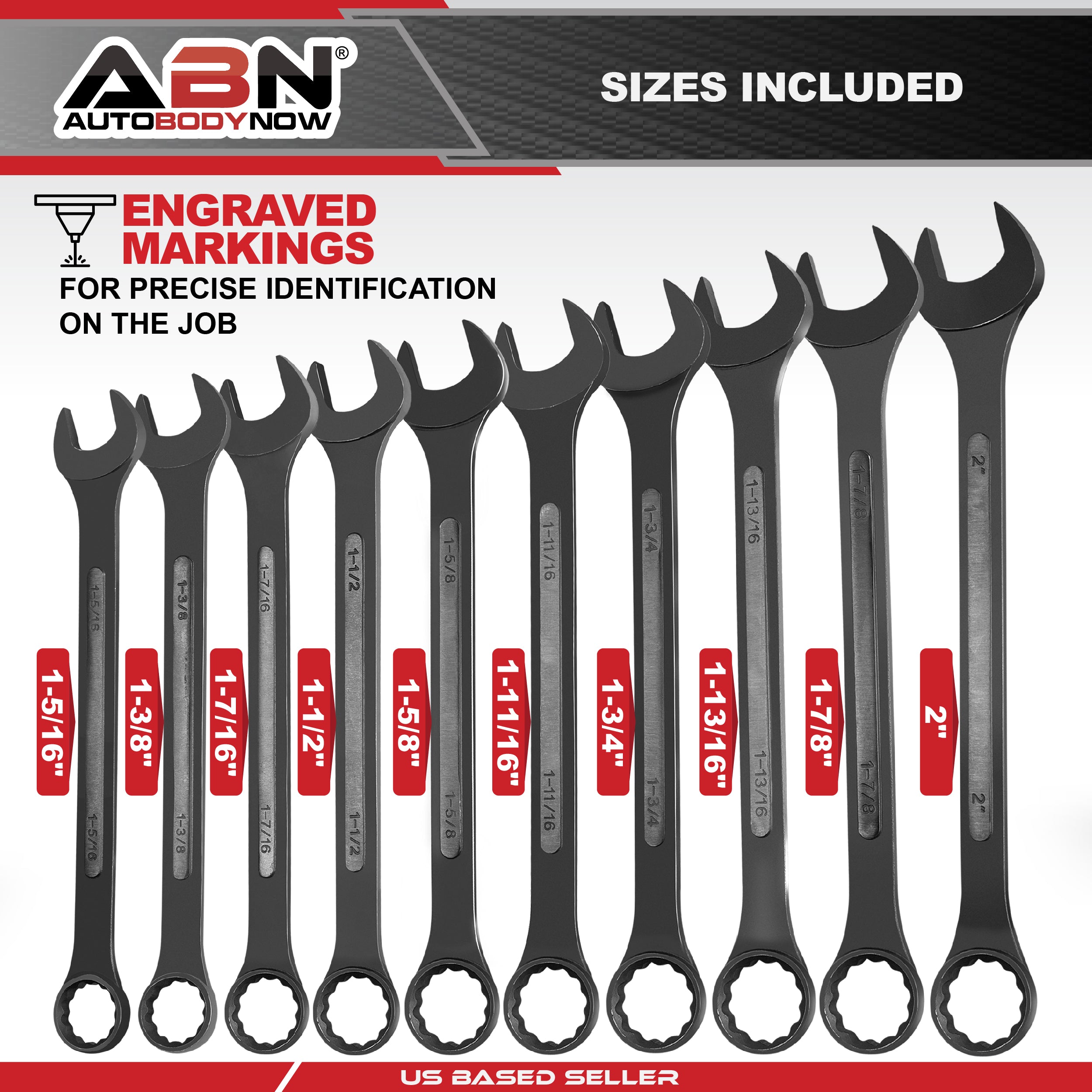 Large Wrench Set SAE 1-5/16 to 2in - 10 Piece Combo Open Wrench Set