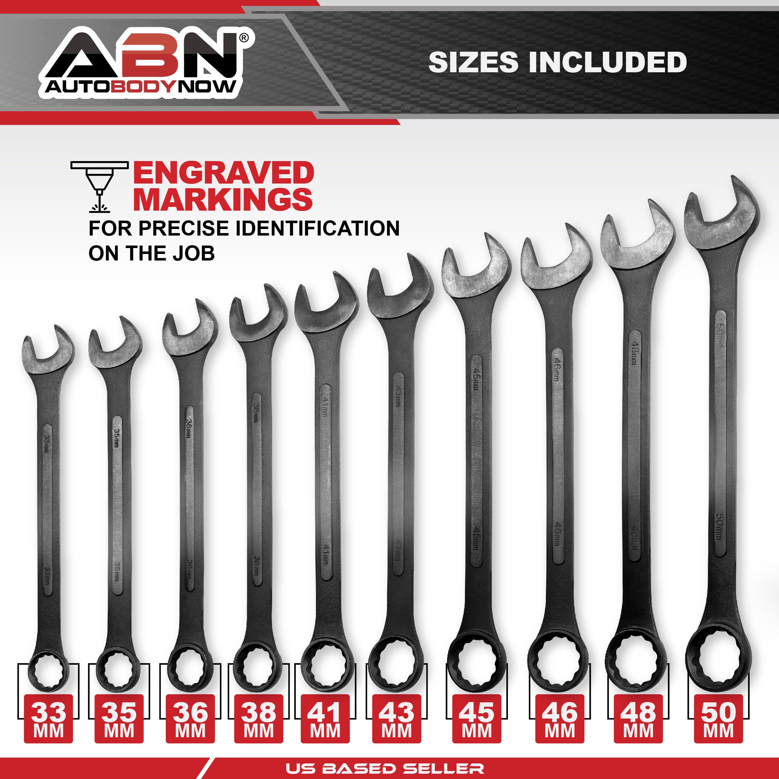Large Wrench Set Metric 33 to 50mm - 10 Piece Combo Open Wrench Set