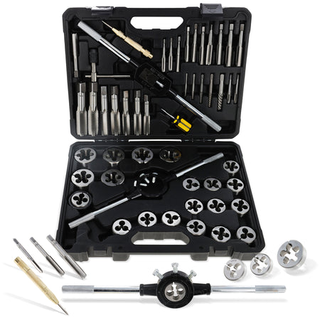 51 Piece Tap Die Set Standard Kit for Rethreading Bolts and Pipes